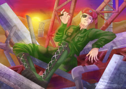  1boy dilaih eyepatch gates_(seihou) hat militar seihou smile 