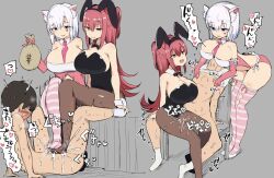  $ 1boy 2girls animal_ears between_breasts between_legs blue_eyes blush breast_press breast_smother breasts cat_ears censored clothed_female_nude_male cum detached_sleeves doskoinpo ejaculation face_to_breasts fake_animal_ears femdom footjob grey_background huge_breasts large_breasts leotard long_hair looking_down money_bag multiple_girls necktie necktie_between_breasts nipple_stimulation nipple_tweak nude orgasm original pantyhose penis playboy_bunny prostitution rabbit_ears red_hair ribbon short_hair shota sitting size_difference small_penis smile source_request spread_legs stepped_on sweat tall_female teasing thigh_sex white_hair yellow_eyes 