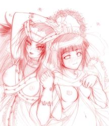 2girls breasts breasts_apart chiba_toshirou dress flower holding_hands hyuuga_hinata monochrome multiple_girls naruto_(classic) naruto_(series) nipples sketch topless_female wedding_dress wife_and_wife yuri yuuhi_kurenai rating:Questionable score:36 user:danbooru