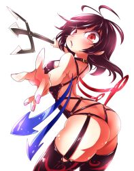  1girl asymmetrical_wings bad_id bad_pixiv_id bad_twitter_id black_hair blue_wings breasts houjuu_nue non-web_source original polearm red_eyes red_wings shimizu_pem short_hair solo touhou trident weapon wings 