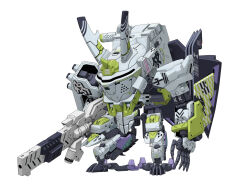  cradle_coffin daisy_ogre daisy_ogre_fix energy_claws full_body gun gyoubu_ippei hazard_stripes highres holding holding_gun holding_weapon horns joints logo_print mecha mechanical_horns no_humans railgun robot robot_joints synduality synduality_noir walker_(robot) weapon  rating:General score:1 user:danbooru
