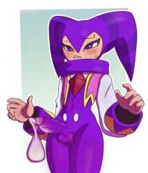  blush bodysuit bodysuit_condom chest_jewel cum erection highres jester navel nights_(character) nights_into_dreams orgasm penis purple_eyes rafaknight sega skin_tight sweat testicles wide_hips 