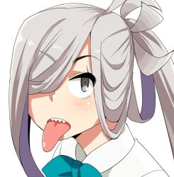 1girl asashimo_(kancolle) hair_over_one_eye kantai_collection kozou_(rifa) long_tongue sharp_teeth tagme teeth tongue tongue_out