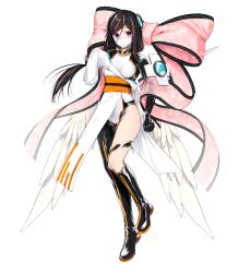  1girl angel_wings asymmetrical_legwear character_request choukou_(alicesoft) choukou_taisen_escalation_heroines full_body hair_ornament hatori_piyoko large_ribbon long_sleeves mask multicolored_hair official_art orange_hair purple_eyes ribbon sleeves_past_wrists solo striped_hair two-tone_hair wings 