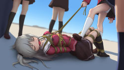 10s 5girls arms_behind_back bad_id bad_pixiv_id ball_gag bdsm bondage bound breasts bullying charlotte_(anime) closed_eyes femdom gag gagged highres himitsu_(hi_mi_tsu_2) long_hair multiple_girls no_shoes outdoors panties rope school_uniform serafuku shibari shibari_over_clothes silver_hair small_breasts solo_focus stomping tomori_nao two_side_up underwear wiffle_gag yuri rating:Questionable score:165 user:danbooru
