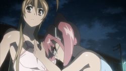 10s 2girls animated animated_gif bouncing_breasts breasts brown_hair cleavage glasses highschool_of_the_dead large_breasts long_hair miyamoto_rei multiple_girls no_bra outdoors pink_hair standing takagi_saya talking twintails upper_body rating:Questionable score:44 user:lkuroi