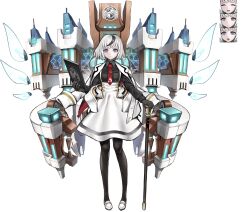  1girl black_gloves black_hair black_leggings book building cane capelet closed_eyes closed_mouth crossover danganronpa:_trigger_happy_havoc danganronpa_(series) dress eyebrows eyelashes facial_expressions female_focus formal_clothes gloves highres hime_cut holding holding_book hope&#039;s_peak_academy humanization kibogamine_gakuen leggings logo looking_at_viewer multicolored_hair necktie official_art open_mouth oshiro_project:re purple_eyes school solo solo_focus suit tagme transparent_background white_capelet white_dress white_footwear white_hair 