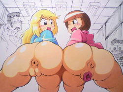 1970s_(style) 1980s_(style) 2boys 2girls anus ass ass_focus blonde_hair blunt_bangs blush bob_cut bottomless brown_hair ceiling_light character_request classroom cleft_of_venus cowboy_shot crossover dokonjou_gaeru eye_contact fat fat_mons fluorescent_lamp from_behind gaping glasses hitoshi_kusano huge_ass indoors long_hair looking_at_another mai_machiko maicching_machiko-sensei multiple_boys multiple_girls necktie oldschool open_mouth plump presenting pussy retro_artstyle school short_hair square_glasses take_your_pick teacher thick_thighs thighs traditional_media trait_connection uncensored yamagata_kunio yamanaka_yoshiko rating:Explicit score:111 user:p902q