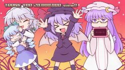  216 alternate_costume bat_wings black_jacket blazer blue_hair bow cirno dress hair_bow hat highres ice ice_wings izayoi_sakuya jacket lab_coat long_hair long_sleeves maid_headdress mob_cap multiple_girls necktie open_mouth patchouli_knowledge purple_hair remilia_scarlet scarlet_police shirt short_hair skirt smile standing touhou track_suit translation_request white_shirt wings 