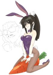  00s 1boy 1girl animal_ears bad_id bad_pixiv_id black_hair breasts carrot cleavage facial_hair fake_animal_ears legs leotard long_hair masa masa_(seto_no_hanayome) mustache pantyhose playboy_bunny ponytail rabbit_ears seto_no_hanayome shimotsuki_eight shiranui_akeno sidelocks sparkle straddling wrist_cuffs 