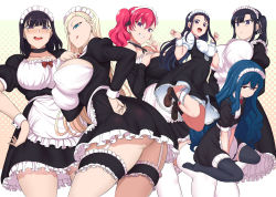 6+girls :o aiue_oka apron ass black_hair blonde_hair blue_eyes blue_hair blush bow breasts choker covered_erect_nipples dress earrings frilled_apron frilled_thigh_strap frills from_below garter_straps highres jewelry kneehighs kurashiki_reina large_breasts loafers long_hair looking_at_viewer maid maid_apron maid_headdress medium_breasts miyajima_sakura multiple_girls open_mouth original ponytail red_hair ribbon saimin_seishidou shoes side_ponytail sidelocks skirt small_breasts smile socks thigh_strap thighhighs thighs tsushima_rina waist_apron wavy_hair white_apron wrist_cuffs zettai_ryouiki rating:Sensitive score:307 user:danbooru