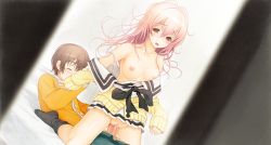 1boy 1girl bed breasts caught cheating_(relationship) doorway game_cg hetero kimi_to_kanojo_to_kanojo_no_koi. long_hair mukou_aoi_(totono) netorare nipples pink_hair sex tsuji_santa rating:Explicit score:31 user:DoctorWasabi
