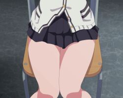  1girl animated animated_gif artist_request bare_legs black_skirt chair female_focus gridman_universe have_to_pee knees_together_feet_apart looping_animation miniskirt school_uniform sitting skirt solo ssss.gridman takarada_rikka thighs 