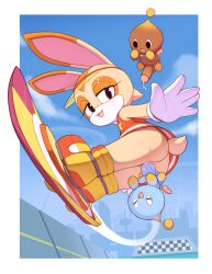  &gt;_&lt; 1girl 2boys absurdres animal_ears ass border chao_(sonic) cleft_of_venus commentary cream_the_rabbit cum cum_in_pussy cum_on_body cum_overflow facial full_body furry furry_female gloves highres hoverboard kekitopu large_penis loli looking_at_viewer multiple_boys neutral_chao open_mouth penis pussy rabbit_ears rabbit_girl rabbit_tail red_eyes sex sonic_(series) sonic_riders sonic_riders_(series) tail testicles uncensored vaginal white_border white_gloves 