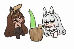 2girls animal_ears animated ascot black_ascot black_bow black_bowtie black_footwear black_leotard blanc_(nikke) bowtie brown_eyes brown_hair brown_pantyhose chibi dark-skinned_female dark_skin detached_collar fake_animal_ears fake_tail fishnet_pantyhose fishnets food goddess_of_victory:_nikke hair_intakes high_heels highleg highleg_leotard kine kiwi_forest kiwichip leotard long_hair mallet mochi multiple_girls noir_(nikke) pantyhose playboy_bunny rabbit_ears rabbit_tail strapless strapless_leotard tagme tail very_long_hair video white_hair white_leotard wrist_cuffs yellow_eyes  rating:General score:7 user:Leksa