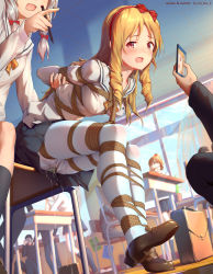 4boys 5girls arms_behind_back bdsm bisexual_female black_skirt black_socks blonde_hair blue_eyes blush bondage bound bow breasts brown_hair bullying ceiling cellphone classroom covering_own_eyes crying desk dildo drill_hair dutch_angle embarrassed eromanga_sensei hair_bow highres himitsu_(hi_mi_tsu_2) holding holding_phone humiliation indoors izumi_sagiri jinno_megumi kneehighs long_sleeves looking_at_viewer medium_breasts multiple_boys multiple_girls object_insertion on_desk open_mouth pantyhose peeing peeing_self phone pussy_juice pussy_juice_drip red_bow rope saliva school school_desk school_uniform sex_toy shoes silver_hair sitting skirt smartphone socks stylus tears twin_drills vaginal vaginal_object_insertion vibrator white_legwear window yamada_elf rating:Explicit score:531 user:Domestic_Importer