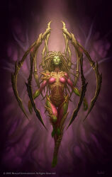  1girl bad_link blizzard_(company) breasts colored_skin exoskeleton female_focus green_skin highres monster_girl small_breasts solo tagme watermark 