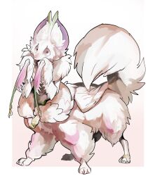  animal_ear_fluff animal_feet animal_hands arthropod_limbs centauroid creature creature_focus extra_arms extra_legs feathered_wings full_body highres mini_wings neck_fur no_humans original simple_background tail taur white_background white_eyes white_fur wings wintom 