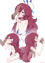  1boy 1girl absurdres bar_censor bei_liou black_eyes blue_archive blue_halo blush breasts censored cum cum_in_mouth cum_on_body erection facial fellatio halo heart highres iroha_(blue_archive) loli long_hair nude oral red_hair simple_background small_breasts tongue twitter_username wavy_hair white_background  rating:Explicit score:71 user:buster2222