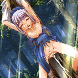 1girl aftersex ahegao atelier_(series) atelier_lilie atelier_lilie_another_story bdsm breasts bukkake cum cum_in_pussy cumdrip dazed female_focus forest fucked_silly gust hermina_(atelier) heterochromia loli nature nipples no_panties open_mouth purple_hair pussy rape small_breasts solo spread_legs torn_clothes tree uncensored rating:Explicit score:94 user:danbooru