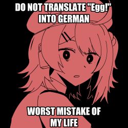  1girl absurdres beret black_background cheeta_(girls&#039;_frontline_2) commentary english_commentary english_text girls&#039;_frontline girls&#039;_frontline_2:_exilium hair_ornament hairclip hat highres image_macro_(meme) impact_(font) limited_palette looking_at_viewer medium_hair meme monochrome mp7_(girls&#039;_frontline) myticalcat one_side_up parted_lips red_theme simple_background solo upper_body 
