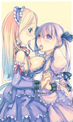 2girls bdsm blonde_hair blue_eyes bondage bound bound_together breasts chain large_breasts linked_piercing linked_piercings long_hair maid mikage_sekizai multiple_girls original piercing pink_hair shared_piercing tongue_chain tongue_piercing twintails yuri rating:Questionable score:84 user:danbooru