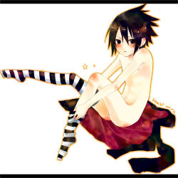  1boy black_eyes black_hair blush full_body male_focus naruto_(classic) naruto_(series) nude pokachi solo uchiha_sasuke white_background  rating:Questionable score:5 user:Hikane