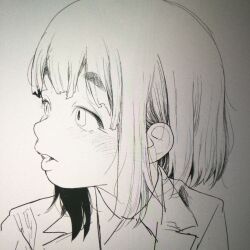  1girl monochrome photo_(medium) sakurai_gamon short_hair tagme thick_eyebrows 