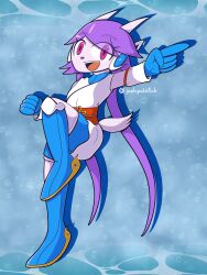  1girl absurdres baggy_shorts blue_gloves bubble dragon dragon_girl dragon_horns freedom_planet furry furry_female galaxytrail gloves highres horns josh.pointoh non-web_source ripples sash_lilac self-upload underwater water water_dragon 