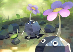  6+others flower full_body grass highres leaf multiple_others nintendo no_humans outdoors pikmin_(creature) pikmin_(series) pikmin_3 rock rock_pikmin sitting suyasuyabi 