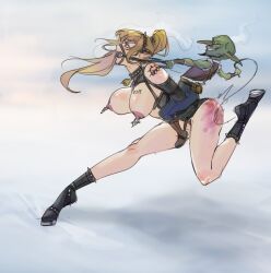  absurdres bdsm bondage bound chijo collar exhibitionism female_pervert goblin harness highres nipple_piercing original pervert piercing pony_play public_indecency restrained shibari slave wwwwumu 