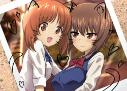  :d alternate_costume animal_ears blue_bow blue_bowtie blue_sweater bow bowtie brown_eyes brown_hair cat_ears cat_tail closed_mouth commentary drawing_(object) facial_mark girls_und_panzer heart highres long_sleeves looking_at_another looking_at_viewer nishizumi_maho nishizumi_miho open_mouth red_bow red_bowtie school_uniform shiina_excel shirt short_hair siblings sisters sleeves_rolled_up smile sweater sweater_vest tail v-neck whisker_markings white_shirt  rating:Sensitive score:11 user:danbooru