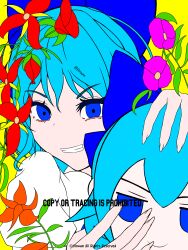  absurdres blue_bow blue_hair bow circled_9 cirno cirno_day dress fairy frozen fumo_(doll) hair_bow highres hirwannew ice pinafore_dress sleeveless sleeveless_dress touhou 