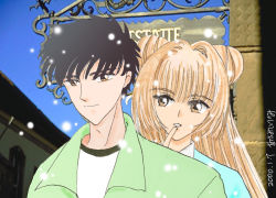  1boy 1girl brown_eyes brown_hair eyes_factory long_hair short_hair source_request  rating:Sensitive score:2 user:Hanzz