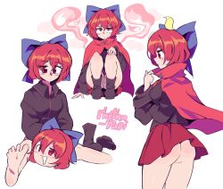  ass cape disembodied_head hair_ribbon highres miniskirt no_panties panties pantyshot red_hair rhythm_pagi ribbon sekibanki skirt squatting touhou underwear upskirt 