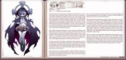  1girl alternate_language ankle_boots aura book boots bracelet breasts breasts_apart celtic_cross character_name character_profile cleavage cloak colored_skin cross english_text expressionless gem glowing glowing_eyes goth_fashion grey_skin hair_between_eyes hard-translated holding hood jewelry kenkou_cross lich_(monster_girl_encyclopedia) looking_at_viewer magic medium_breasts messy_hair monster_girl monster_girl_encyclopedia monster_girl_encyclopedia_ii naked_cloak navel necromancer official_art open_book open_cloak open_clothes pale_skin petite purple_eyes short_hair silver_hair skull tattoo text_focus thigh_gap third-party_edit torn_clothes translated undead underboob watermark web_address wide_hips witch zombie  rating:Questionable score:146 user:Jake2011