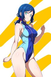 1girl absurdres batta_16-sei blue_hair blue_one-piece_swimsuit breasts competition_swimsuit green_eyes gundam gundam_build_fighters highleg highleg_one-piece_swimsuit highres iori_rinko large_breasts long_hair looking_at_viewer mature_female one-piece_swimsuit ponytail solo swimsuit two-tone_swimsuit rating:Sensitive score:56 user:danbooru