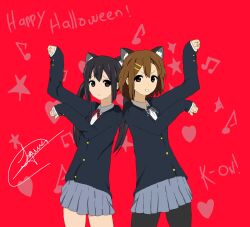  2girls brown_hair highres hirasawa_yui k-on! multiple_girls musical_note nakano_azusa pantyhose 