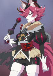 1girl animal_ears bike_shorts breasts cure_chocolat earrings gloves hat highres jewelry kenjou_akira kirakira_precure_a_la_mode looking_at_viewer mucha_(muchakai) parted_lips precure red_eyes skindentation small_breasts smile solo tail thighhighs white_gloves rating:Sensitive score:20 user:creck