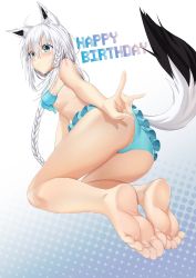 animal_ear_fluff animal_ears apron ass bad_id bad_pixiv_id barefoot bikini birthday feet fox fox_ears fox_tail hair_ornament hairband hairclip happy_birthday highres hololive livestream parody pink_apron pink_hairband shirakami_fubuki shirakami_fubuki_(hololive_summer_2019) soles solo swimsuit tail virtual_youtuber xo_(xo17800108) youtube rating:Questionable score:73 user:danbooru