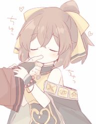 1boy 1girl bad_id bad_twitter_id blush bow bridal_gauntlets brother_and_sister brown_eyes brown_hair closed_eyes commentary_request delthea_(fire_emblem) finger_in_another&#039;s_mouth finger_sucking fire_emblem fire_emblem_echoes:_shadows_of_valentia hair_bow heart long_sleeves luthier_(fire_emblem) nintendo ponytail siblings solo_focus sweat teu_(navy) upper_body yellow_bow rating:Sensitive score:15 user:danbooru