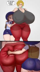  1futa 1girl absurdres age_difference ass blonde_hair breasts briar_(pokemon) brown_eyes brown_hair bulge creatures_(company) earrings english_text erection erection_under_clothes fladdykin futa_with_female futanari game_freak gigantic_breasts grabbing_another&#039;s_ass grabbing_from_behind groping hat highres huge_ass jewelry juliana_(pokemon) large_penis looking_at_viewer looking_back nintendo penis piercing plump pokemon pokemon_sv size_difference smile speech_bubble thick_thighs thighs wide_hips  rating:Explicit score:126 user:LewdRyuka