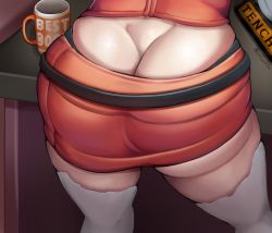 1girl artist_name ass ass_focus butt_crack coffee_mug cup from_behind head_out_of_frame highres hololive hololive_english huge_ass kentaryu legs lower_body microskirt mug skirt solo table takanashi_kiara thick_thighs thighhighs thighs virtual_youtuber white_thighhighs wide_hips rating:Questionable score:79 user:danbooru