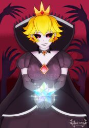  black_gloves black_sclera blonde_hair choker colored_sclera crystal_star_(mario) darth_ikaros gem gloves highres lace lace_choker mario_(series) nintendo paper_mario paper_mario:_the_thousand-year_door red_gemstone shadow_hands shadow_queen 