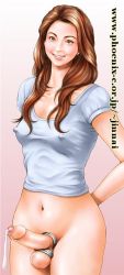 1futa bdsm bondage bound breasts brown_eyes brown_hair cock_ring covered_erect_nipples dusty_heaven erection flat_chest foreskin futanari gradient_background long_hair navel penis precum sex_toy smile solo testicles rating:Explicit score:100 user:Love_Sack