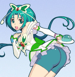 00s 1girl akimoto_komachi ass bike_shorts bike_shorts_under_skirt butterfly_hair_ornament caryo cure_mint female_focus food gelatin green_shorts hair_ornament magical_girl nanashino precure shorts shorts_under_skirt solo yes!_precure_5 rating:Questionable score:5 user:danbooru