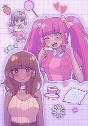  brown_eyes brown_hair candy dark-skinned_female dark_skin donuqx earrings flower food heart jewelry omori polly_(omori) 