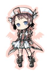 1girl blue_eyes blush capcom female_focus flora_(monster_hunter) ham_(points) hat looking_at_viewer monster_hunter_(series) monster_hunter_frontier rioduo_(armor) short_hair smile solo standing tagme