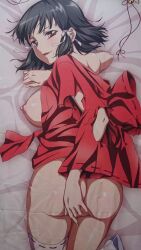  1girl ass breasts come_hither covering_ass covering_privates dakimakura_(medium) half-closed_eyes kaguya_(kuroinu) kuroinu_~kedakaki_seijo_wa_hakudaku_ni_somaru~ large_breasts legs looking_at_viewer naughty_face nipples parted_lips seductive_smile sideboob smile teasing thighs  rating:Explicit score:30 user:JimJones1867BC