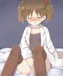 ._(nijie572448) blush character_request closed_eyes copyright_request eyebrows hair_bobbles hair_ornament highres loli masturbation open_mouth pussy pussy_juice saliva shiny_skin simple_background sitting twintails 